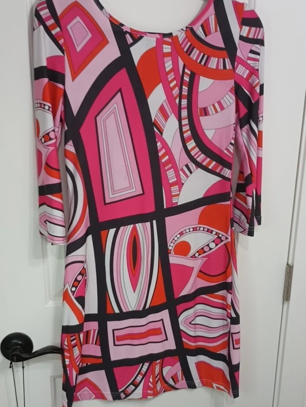 White Mark, Pink & Red Geometric Midi Dress